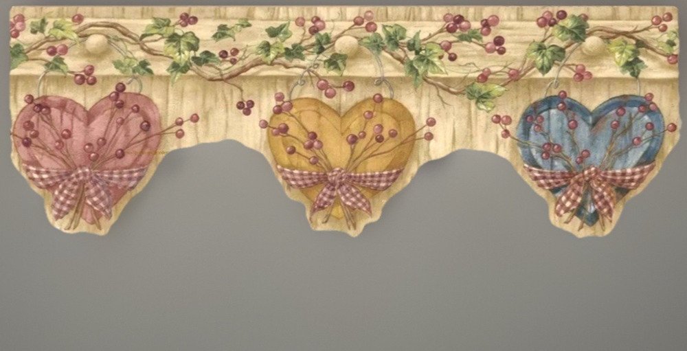 Scalloped Hearts on Rustic Wood Country Berries Wallpaper Border-NEW Set Of 4